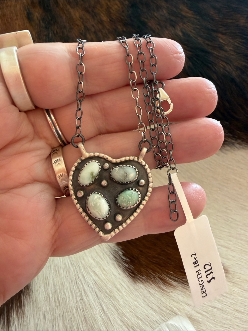 ❤️Paloma Variscite Turquoise Heart Cluster Matte Matte Sterling Pendant Necklace